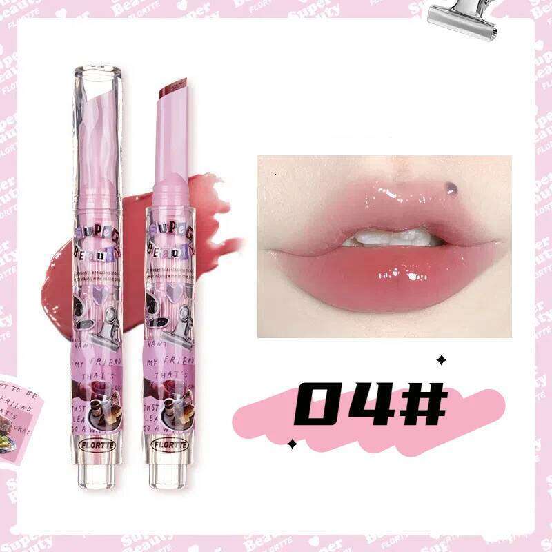 FLORTTE Solid Gloss Water Light Glitter Clear Lipstick Pink Mirror Glaze Jelly Moisturizing Lip Tint Cosmetics Makeup X250702
