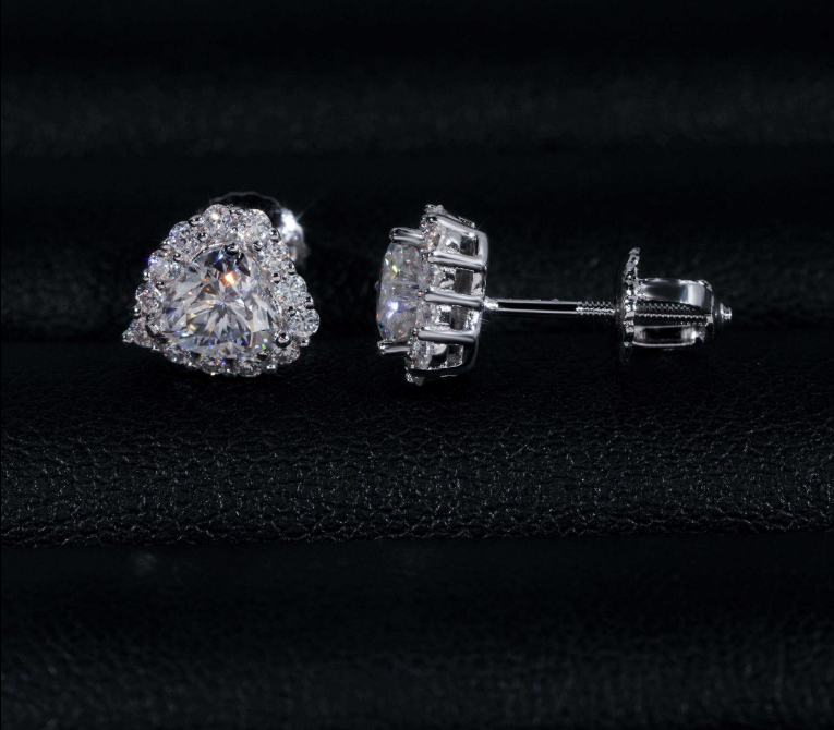 Hip Hop Jewelry Pass Tester GRA Certified Stocks Brilliant Diamond 925 Sterling Silver Moissanite Stud Earrings Heart Earrings