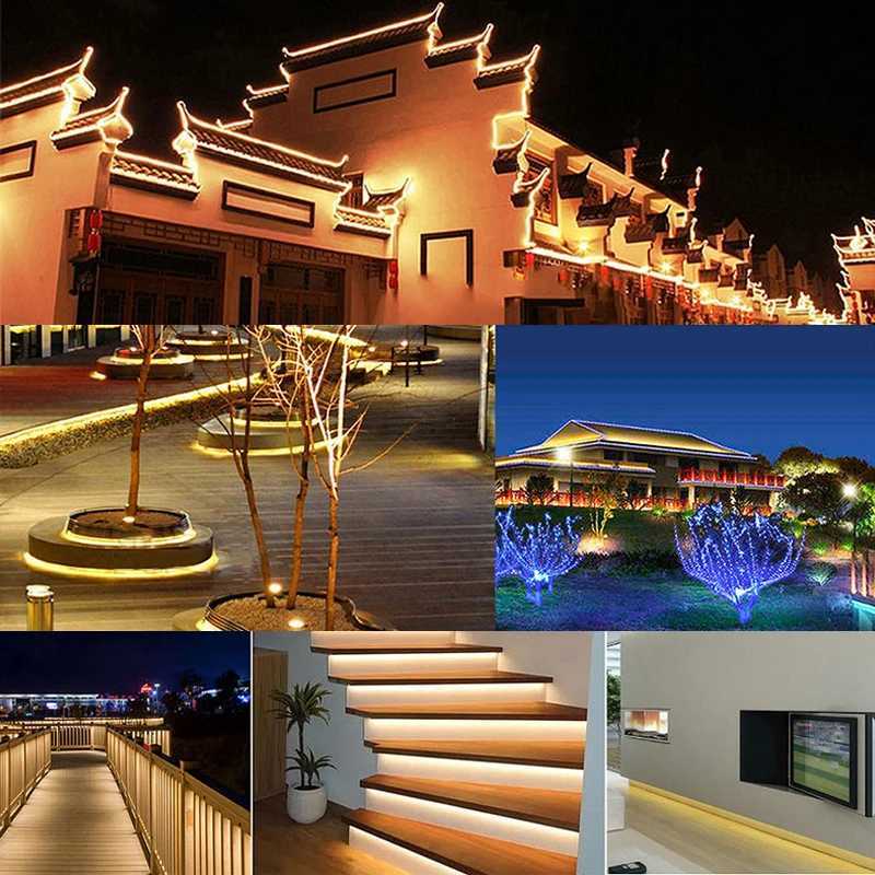 220V High Brightness LED Strip Light Waterproof LED Tape Flexible Ribbon for Outdoor Garden Lighting Room Bedroom Kitchen Decor W250701