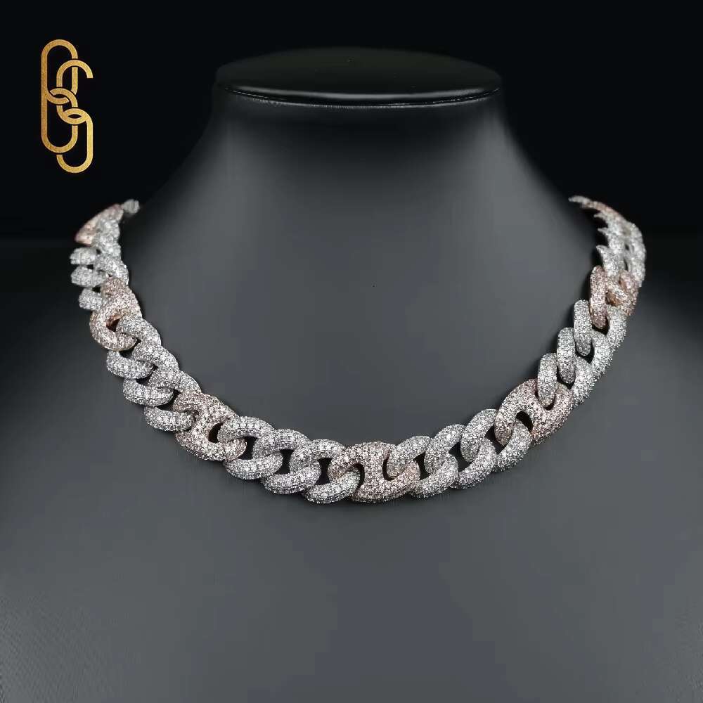 15MM 10K 14K Solid Gold Plated Moissanite CZ Cuban Necklace High Quality Emerald Cut VVS Moissanite CZ Miami Cuban Chain