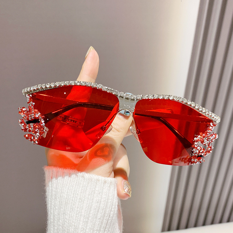 Designer Sunglasses New Metal Rhinestone Unisex Luxury Rimless Irregular Sun Glasses High-Quality