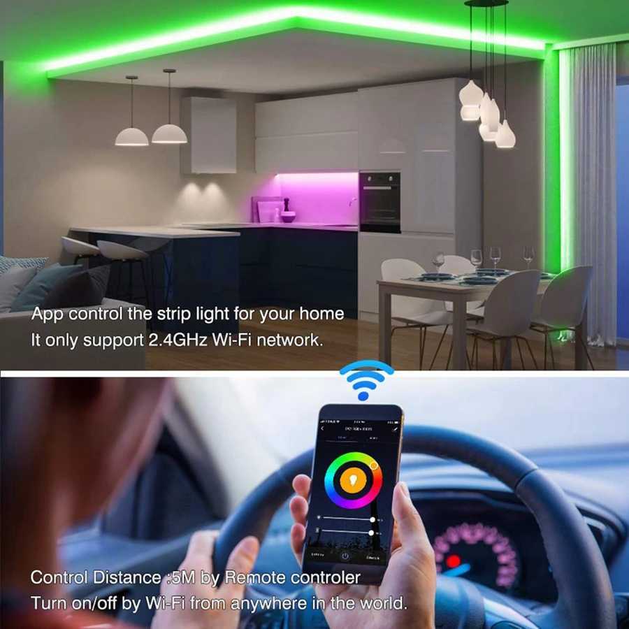 WiFi LED Strip Lamp 5M 10M 12V RGB Tape Works with Alexa Music Neon Ribbon Flexible Christmas Decor Lights W250701