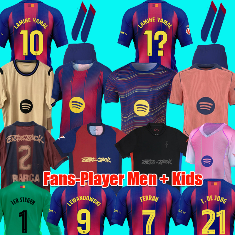 25 26 LAMINE YAMAL LEWANDOWSKI soccer jerseys men kids black football shirts kit 2025 Camiseta sets barcalona Travis pink goalkeeper 95 97 away Retro