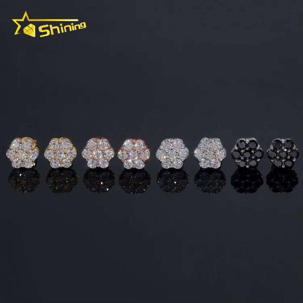 Hip Hop Popular Cluster Stud Moissanite GRA Certified Screw Back Flower Women Jewelry Earrings