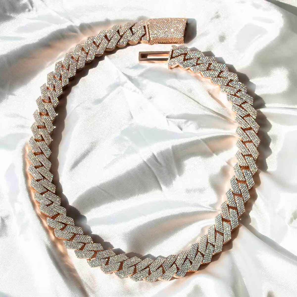 Mens Exquisite High-Quality Sparkling 4-Rows Gemstone Set Heavyweight Cuban Necklaces