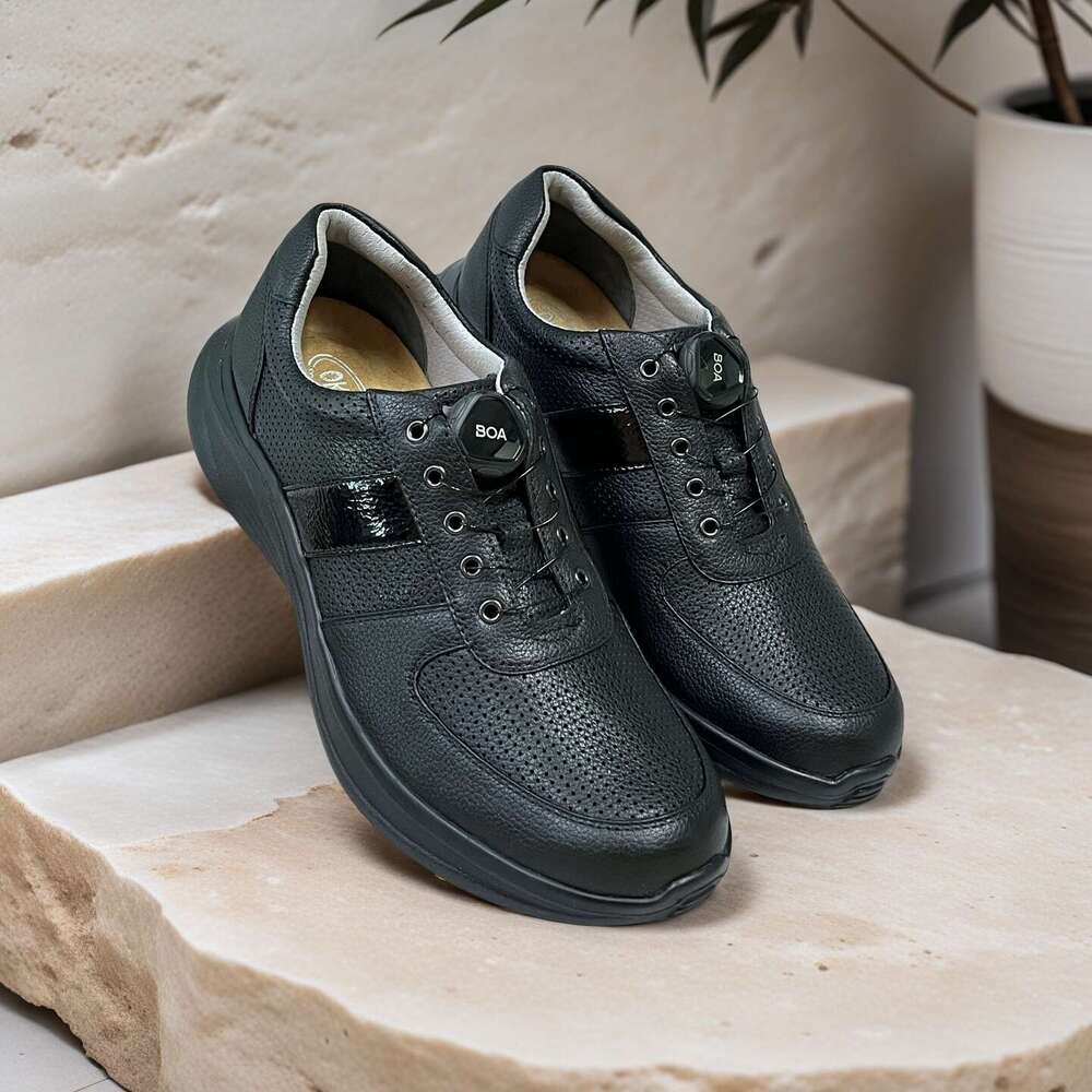Men's Business Casual Breathable Black Leather Shoes with Functional Insoles - Stylish Comfortable Low-Top Lace-Up Footwear by Okimoz