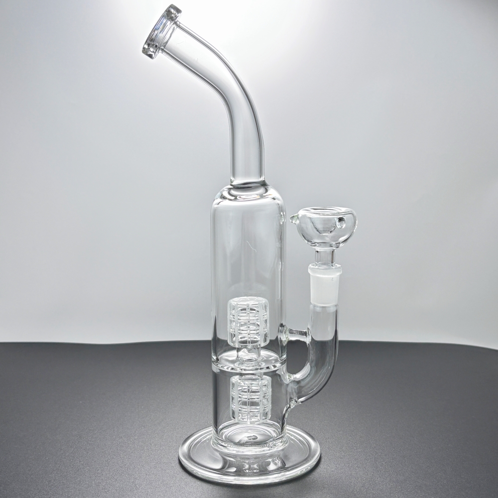 10inch Double Matrix Perc Glass Bong Bent Neck Smoking Water Pipe Hookah Bubbler with 14mm Smoking Tobacco Bowl