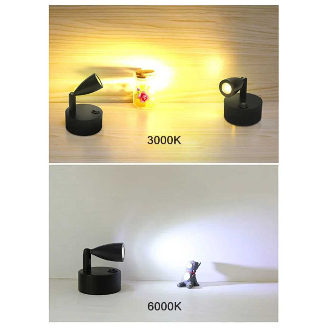 Black 2W Battery Portable LED Spot Lights for Jewelry Cabinet Lamp AAA Dry Battery Powered 3000K 6000K Table Desk on SpotlightXJ250624