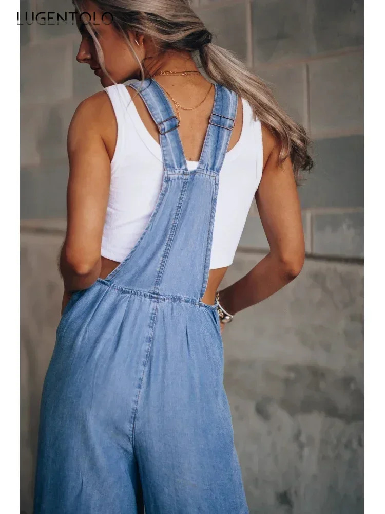 Women Denim Overalls Loose Jumpsuits Wideleg Summer Female Pocket High Waist Street Fashion Hole Casual Suspenders 250625