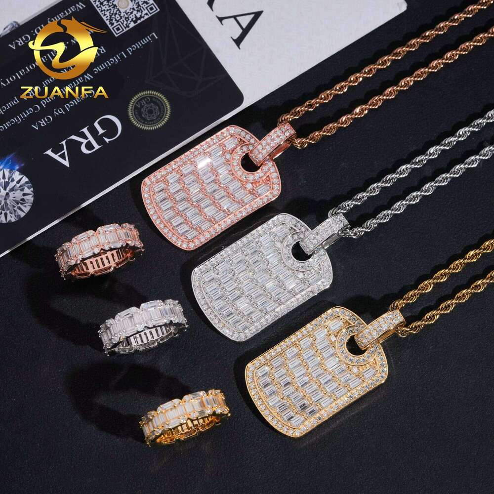 Water Drop Delivery Jewelry Hip Hop Sier Vvs Baguette Moissanite Tag Pendant & Ring Set