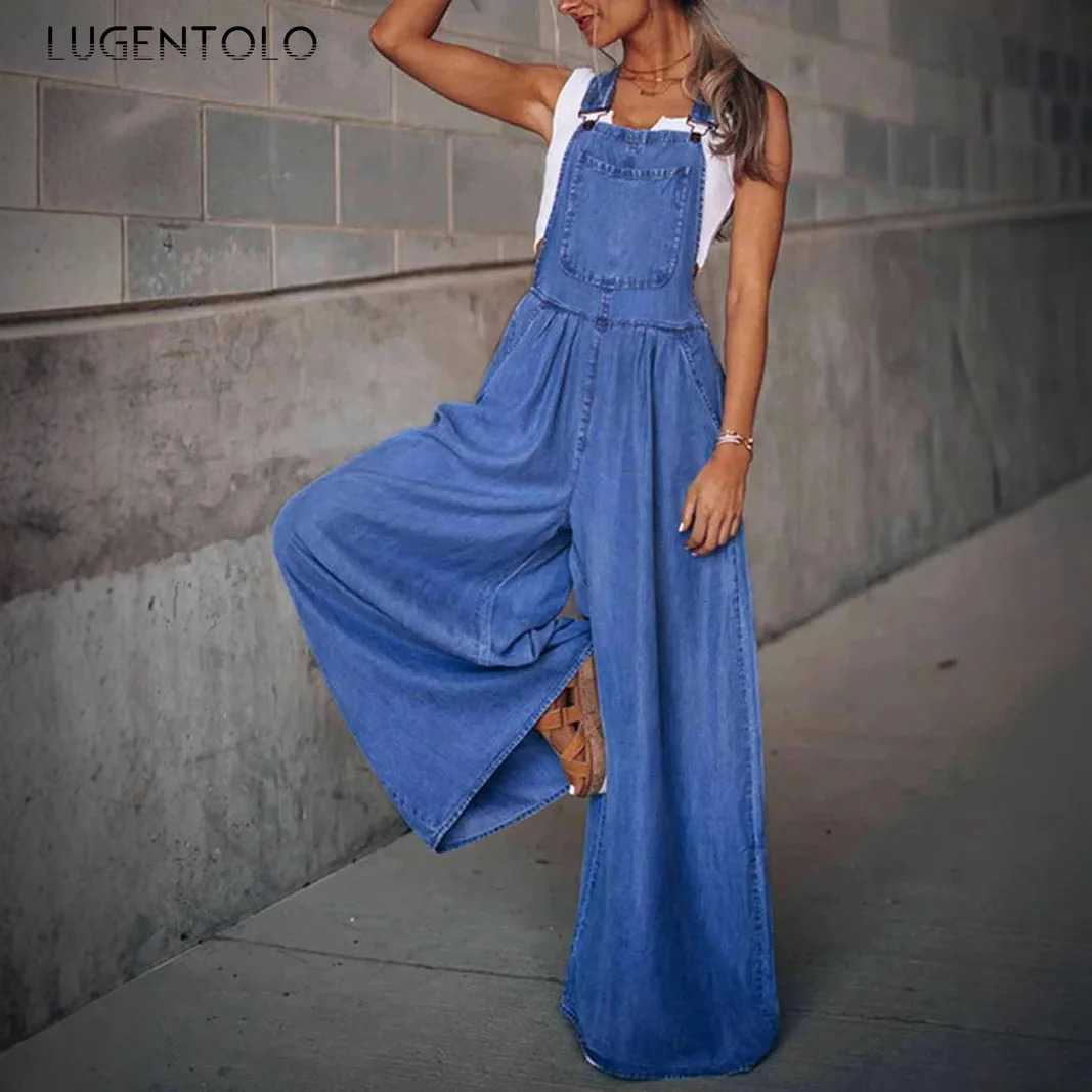 Women Denim Overalls Loose Jumpsuits Wideleg Summer Female Pocket High Waist Street Fashion Hole Casual Suspenders 250625