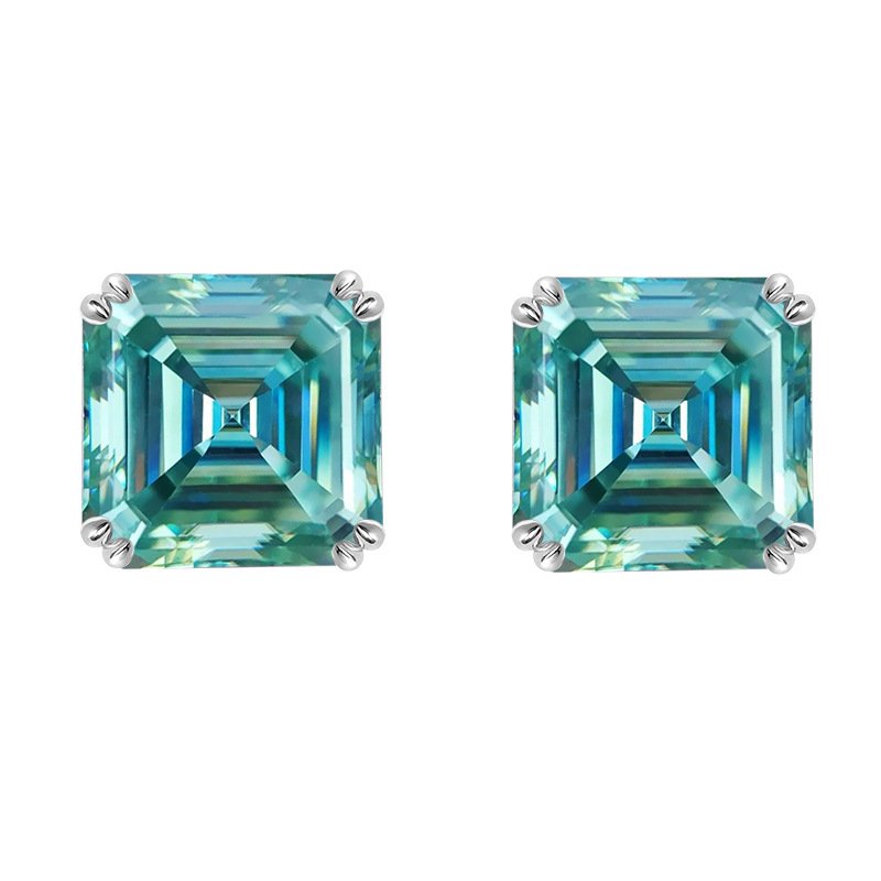 New Arrival Unisex Blue Green Pagoda Cut VVS 925 Sterling Silver Moissanite Hip Hop Earrings