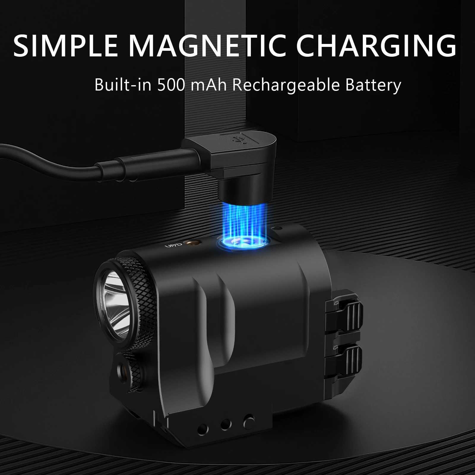 Pistol Light Green Laser Beam Combo Rechargeable Gun Light Strobe Magnetic Charging 1913 Picatinny Rail Mounted Flashlight XJ250701