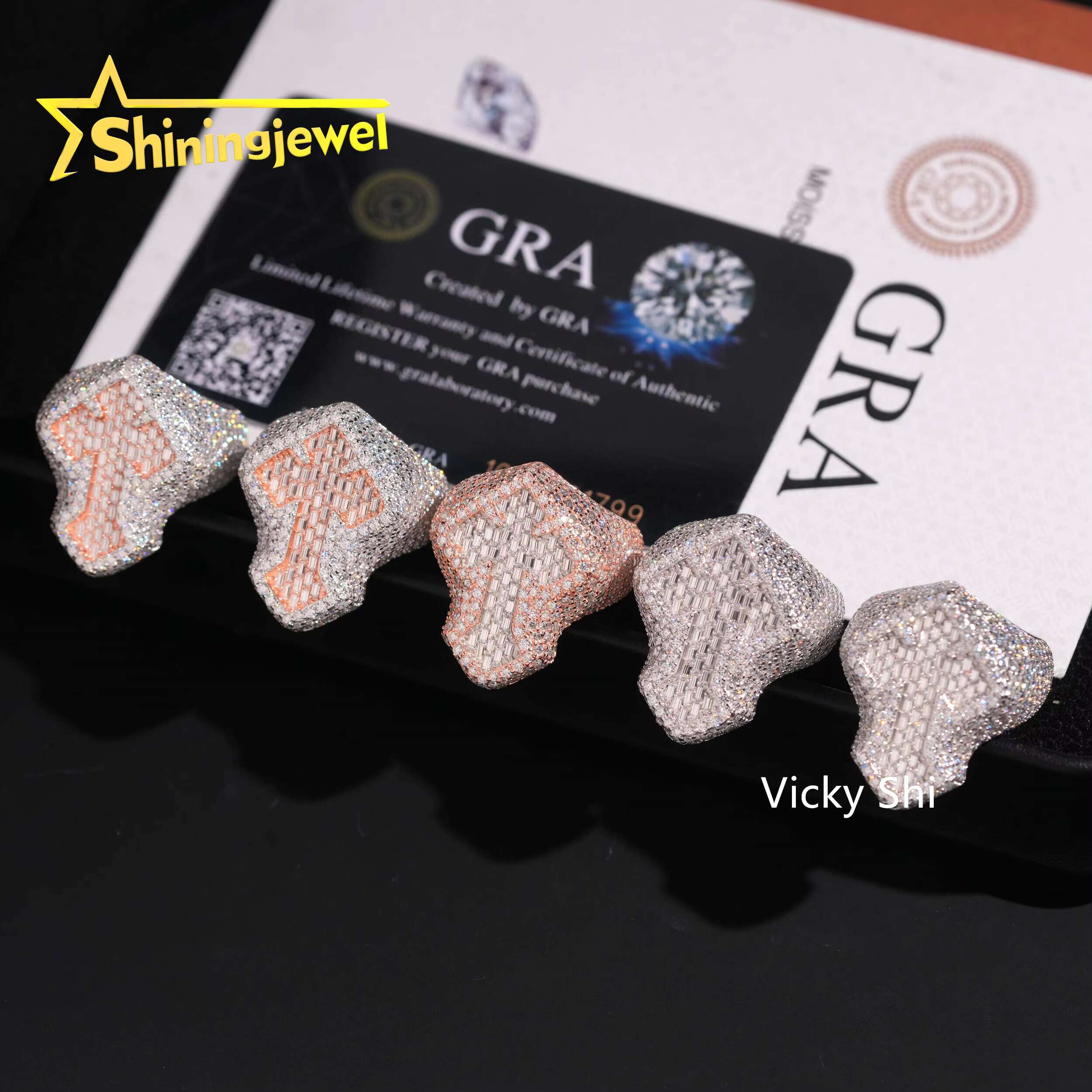 Hip Hop Iced Out 925 Silver Luxury Moissanite Cross Ring GRA Certificated Custom High Quality Mens Moissanite Ring Daily Wear