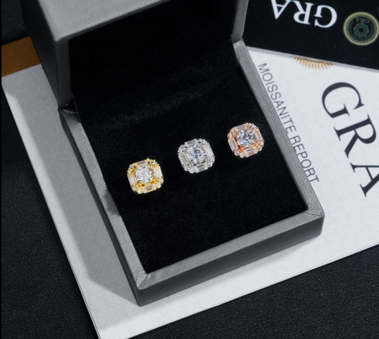 Hot Sale baguette Moissanite Stud Top Quality Moissanite Diamond Stud Earrings Yellow Gold Plated 925 Sterling Silver Earrings