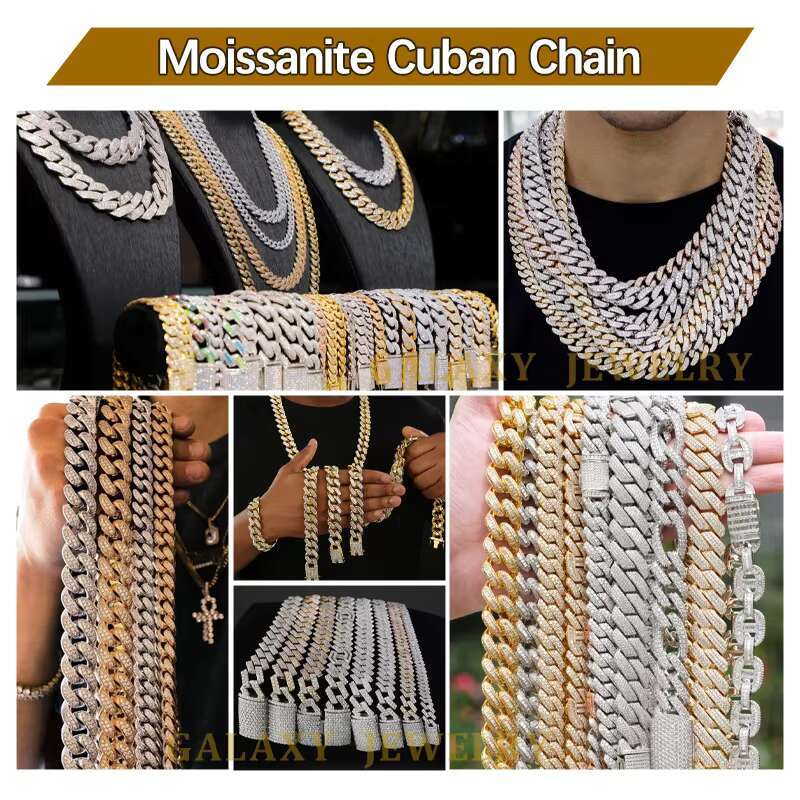 Hip Hop Jewelry 14mm 16mm 18mm 20mm Big Diamond Miami Cuban Link GRA Iced Out Cuban Link Chain S925 Moissanite Chain