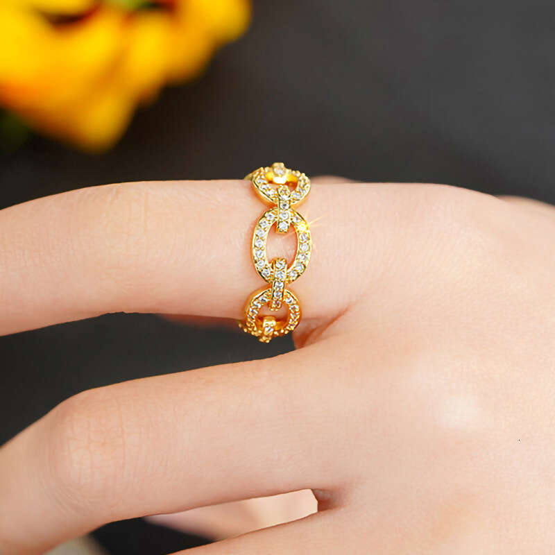 DHCollections Geometric Micro-Pave Ring - 18K Gold/Rhodium Plated Circular Statement Ring with Zircon Stones (US Size 6-10)