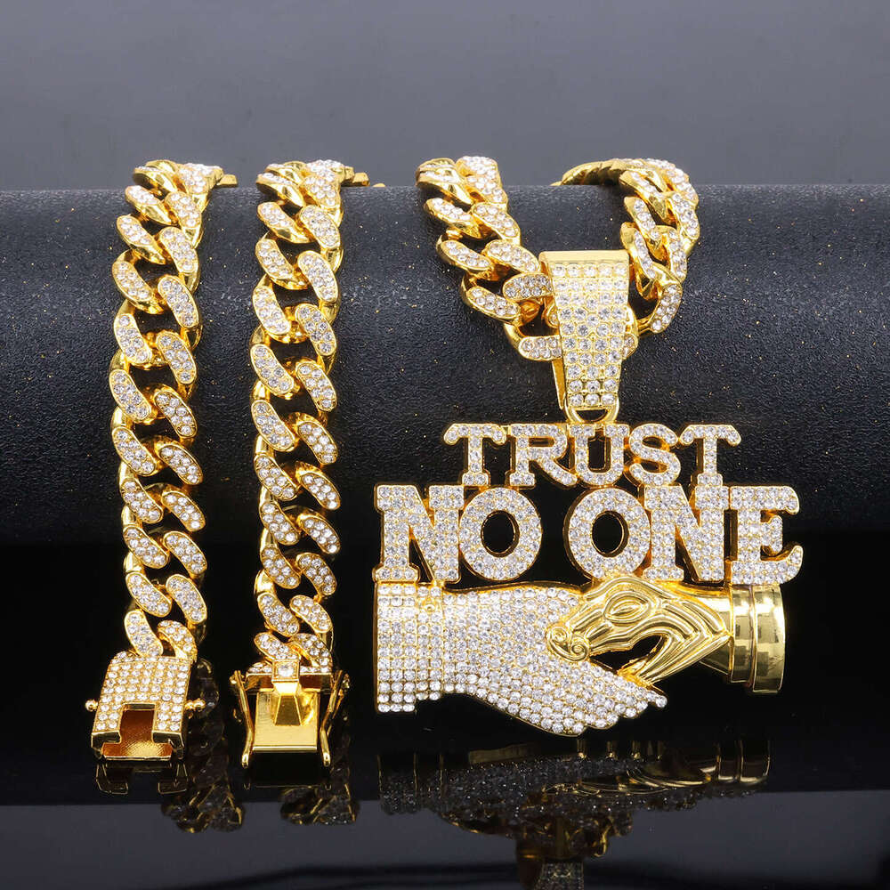 Alloy Accessories TRUST NO ONE Dia Pendant Men's Unique Trendy Hip-Hop Cuban Chain 327