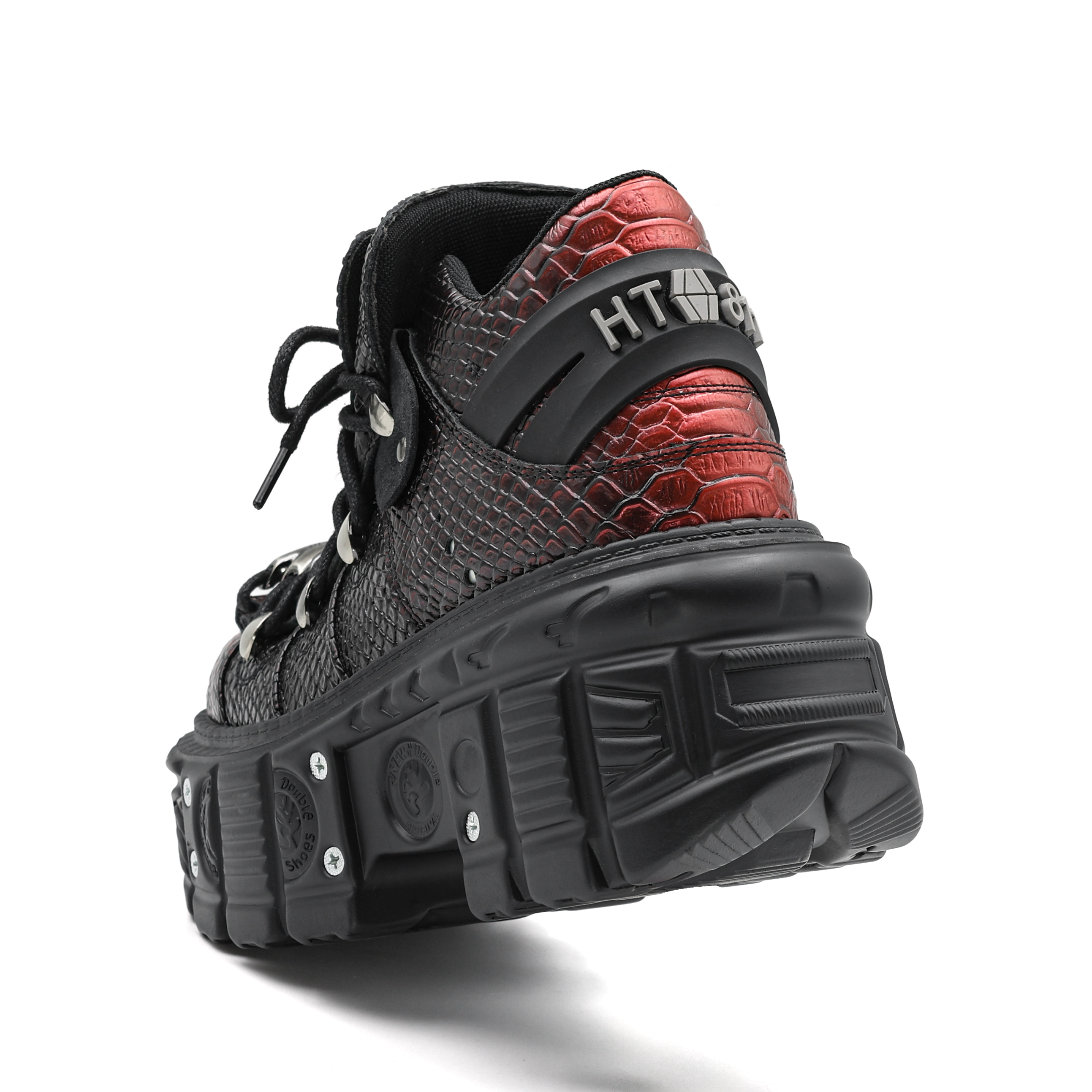 Height-Increasing Women's Summer Punk Shoes Thick-Soled, High-Tops in Elegant Wine Red & Snake Print