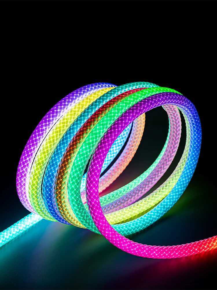 5v Color LED Lights 360-Degree Rotating Woven Rope Mesh Neon Light Strips E-Sports Room And Bar Decorative Light Strips 1m/3m/5m W250701
