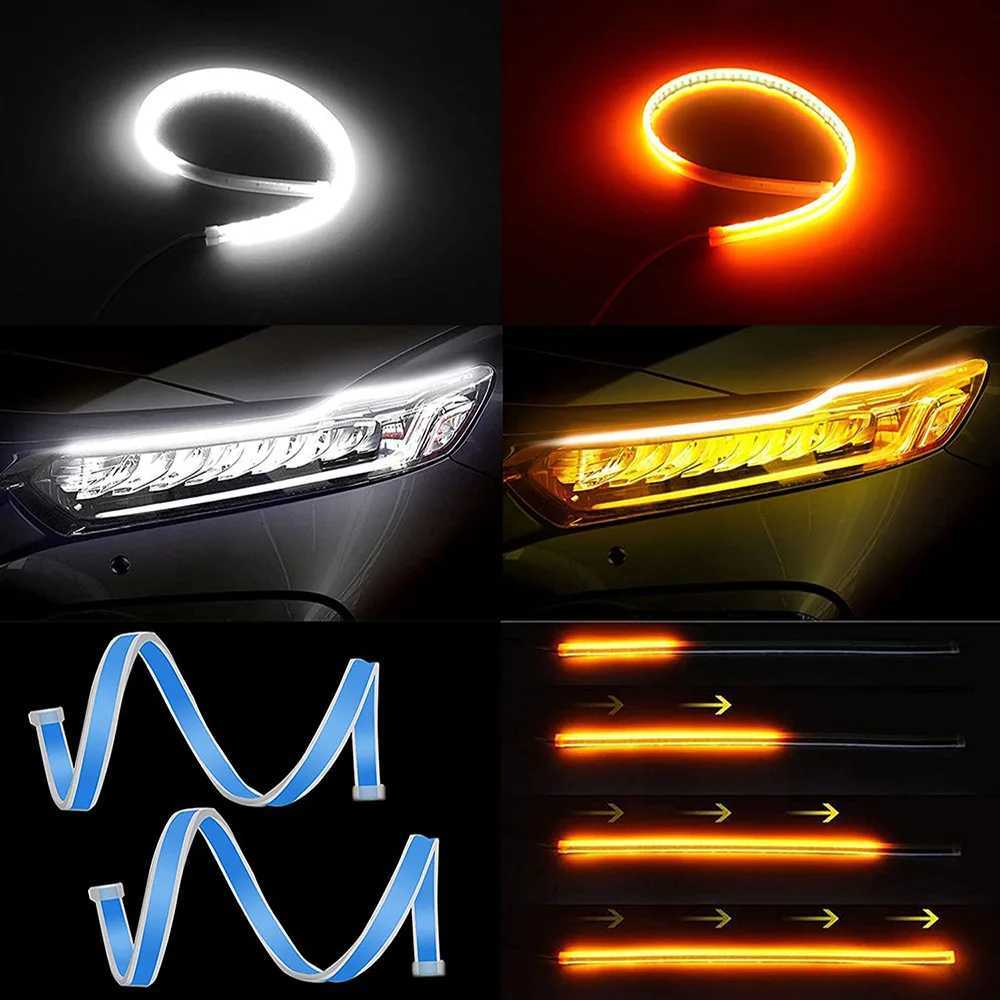 2pcs Car LED DRL Daytime Night Running Light Waterproof Flexible Universal Car Flowing Turning Signal Light Brake LED Strip Lamp W250701