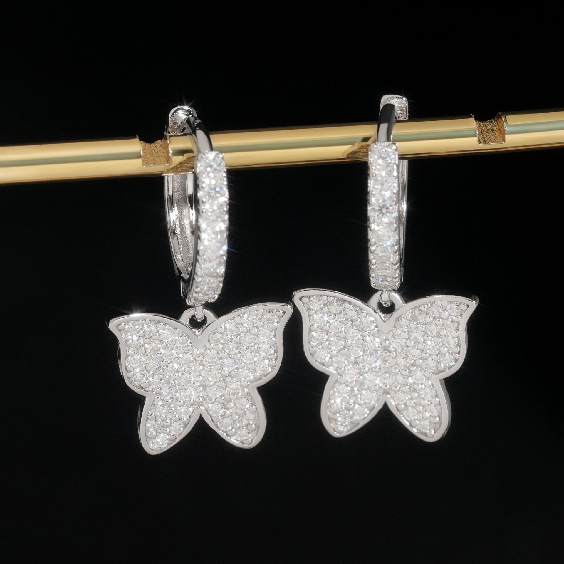 GRA Certified VVS Diamond Fully Iced Out Hip Hop 925 Silver Jewelry Moissanite Stud Earrings Butterfly Hoop Earrings