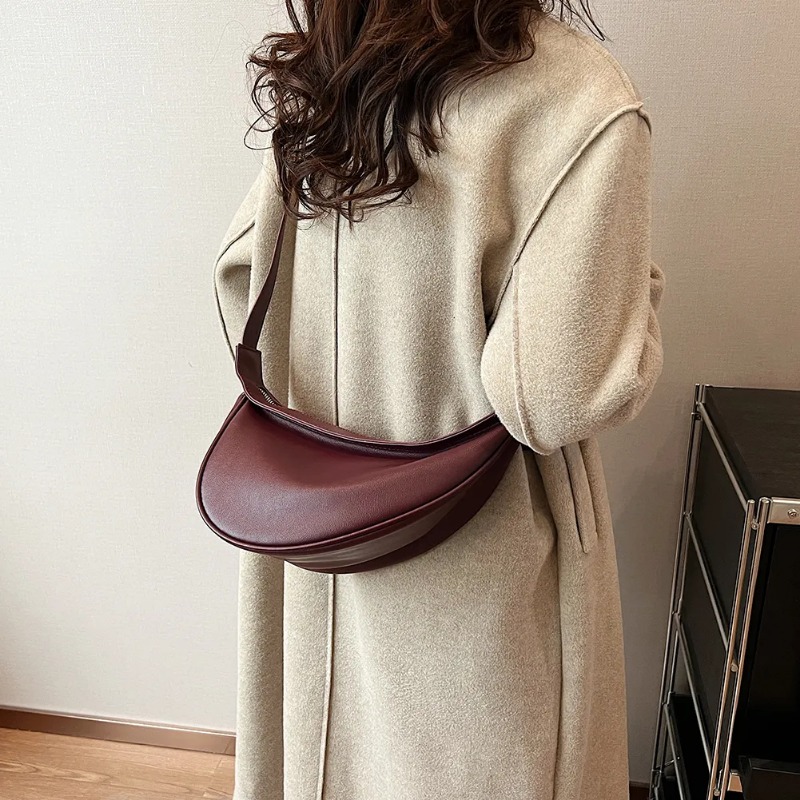 Women Simple Crossbody Bag PU Leather Vintage Sling Bag Zipper Closure Solid Color Daily Bag for Ladies