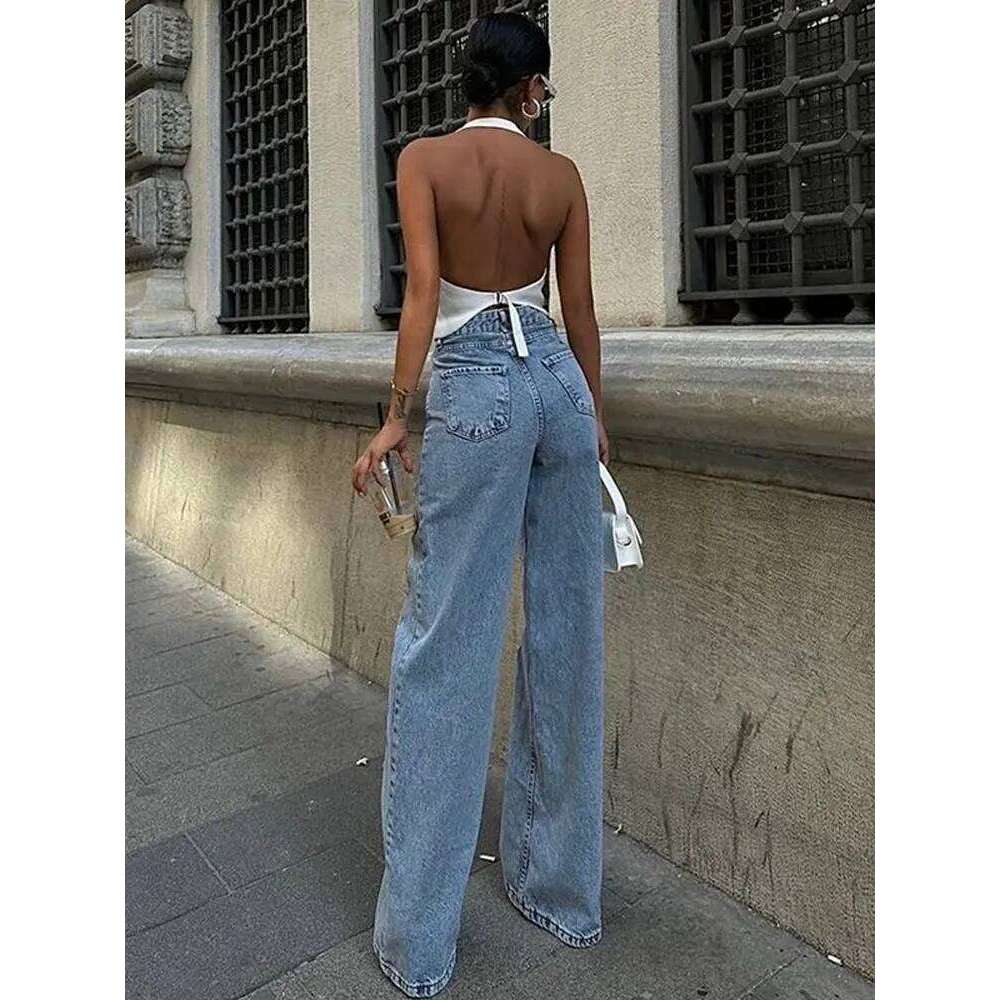 hoodie Women's Wear Designer Women's Jeans Pant Blue Denim With Sheer Mesh Knee Panels Hip Hop Style Distressed High Waist Streetwear Trouse