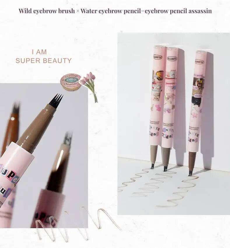 FLORTTE I Am Super Beauty Liquid Pen Knife Edge Water Quad Split Pencil Lasting Wild Eyebrow Makeup Cosmetics X250702