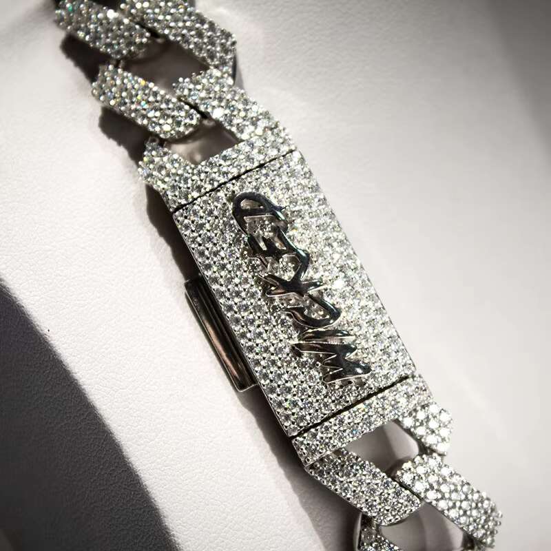 18mm Necklace Coutom Hip Hop Jewelry Iced Out Baguette Cut VVS S925 Silver Sterling Moissanite Diamond Cuban Chain