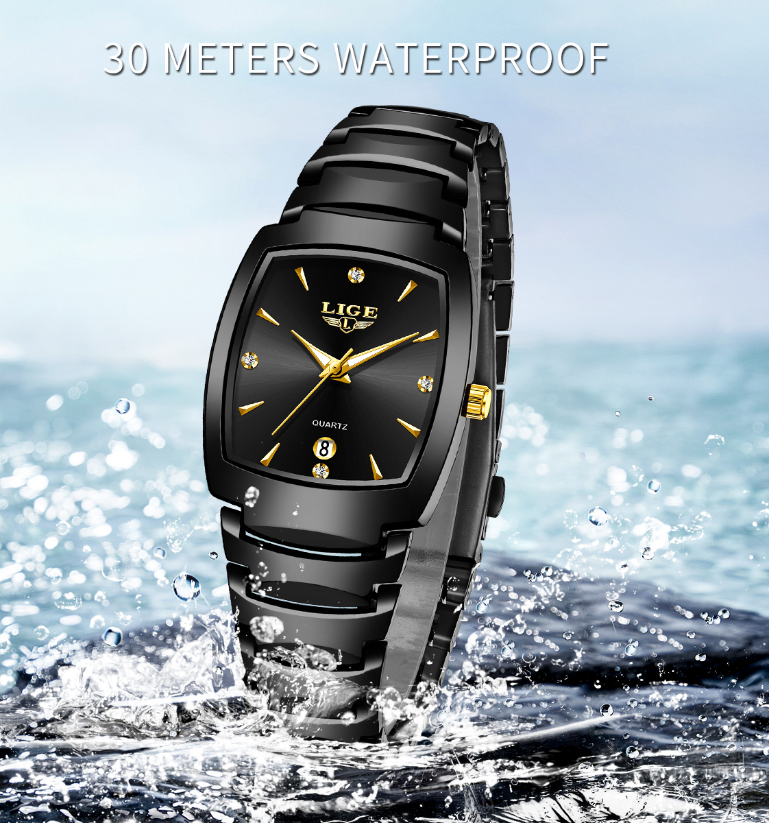 LIGE Quartz Watch Waterproof Watch Top Brand Men's and Women's Universal Style Square Case Fashion Business Watch Holiday Gift Student Watch