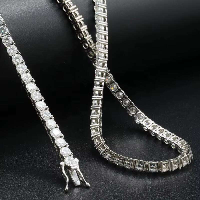 Factory Customize Sterling Sier With Gold Plated 5Mm Moissanite Chain Hip Hop Tennis Necklace For Men