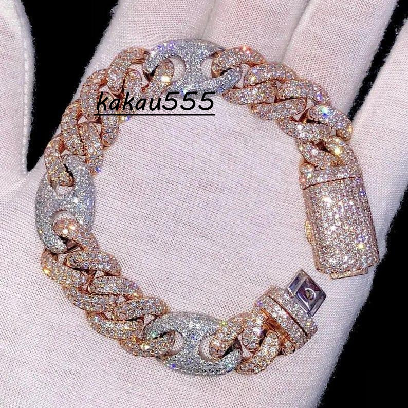 Two-Row VVS Moissanite Cuban Link Chain Bracelet New Design Iced Out Lab Grown Jewelry with Diamond Silver Gold From India