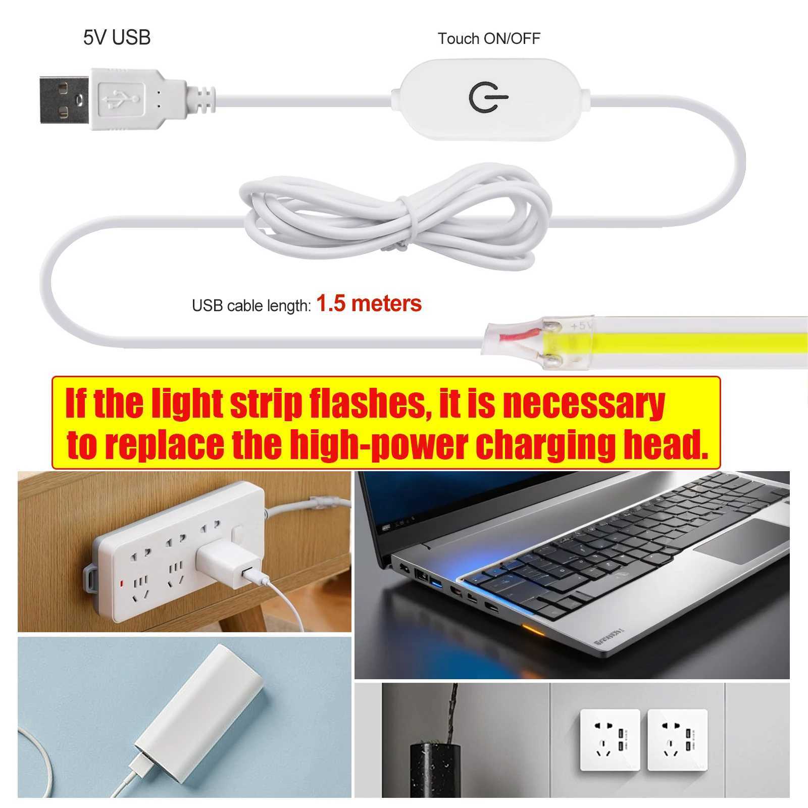 5V USB ON/OFF/Touch Dimmable COB Strip 320Leds White 3000K 4000K 6000K Home Decor Cabinet Lamp Flexible Ribbon Rope LED Light W250701