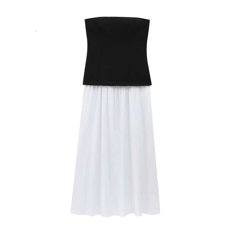hoodie Women's Wear TRAF Women's Spring Collection Elegant Fashion Party Color Contrast Patchwork Sexy Strapless Dress jacket