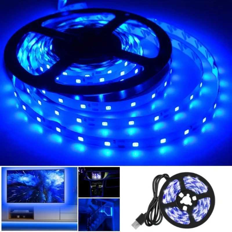 Blue 5V USB Charging LED Strip Lights for Smart TV Backlight for Gaming Room Decoration Home Bedroom Room Car Decor Lighting Lamp W250701
