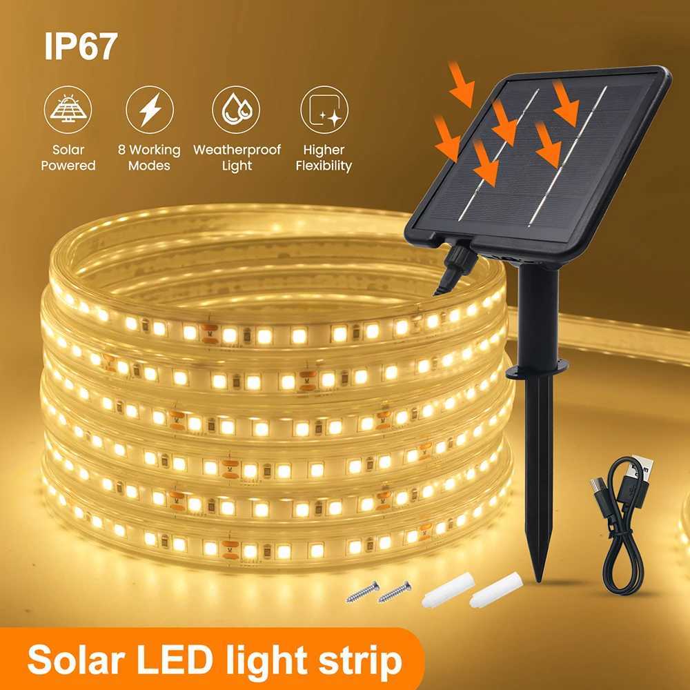 Solar Waterproof LED Light Strip 24V 8 Modes 2835 120LEDs/m Flexible Lamp IP67 Party Garden Outdoor Decoration 0.5m 1m 2m 5m 10m W250701