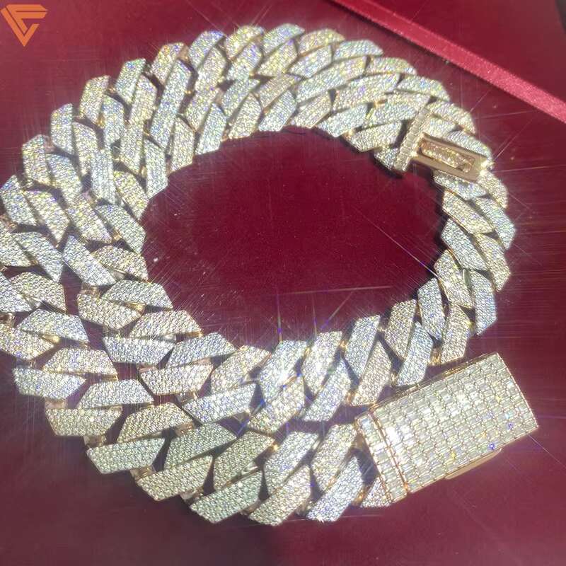 Moissanite Diamond Cuban Link Chain Necklace Custom 15mm18mm Width 22 Inches 3tone 4 Tone Hip Hop Vvs Moissanite Cuban Chain