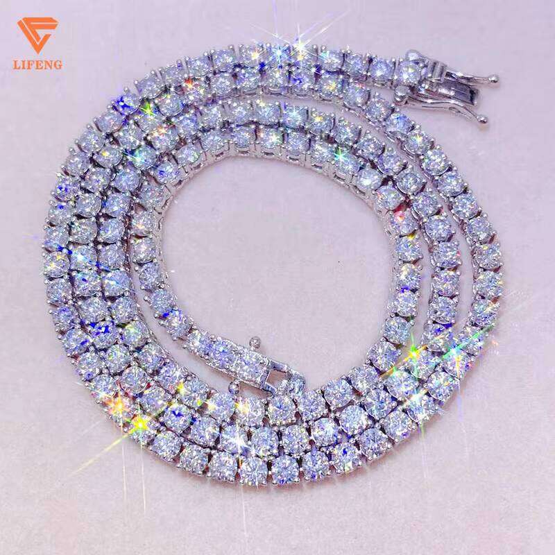 Lifeng 5 Mm Hip Hop Necklace For Women Sterling Sier VVS Moissanite Dia Rose Gold Tennis Chain