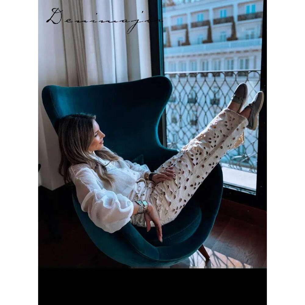 hoodie Wear Sexy Hollow Out Jean Women White Flower Baggy Hole Zipper Pocket Straight Long Pants Female Summer Elegant Lady Streetwears jacket
