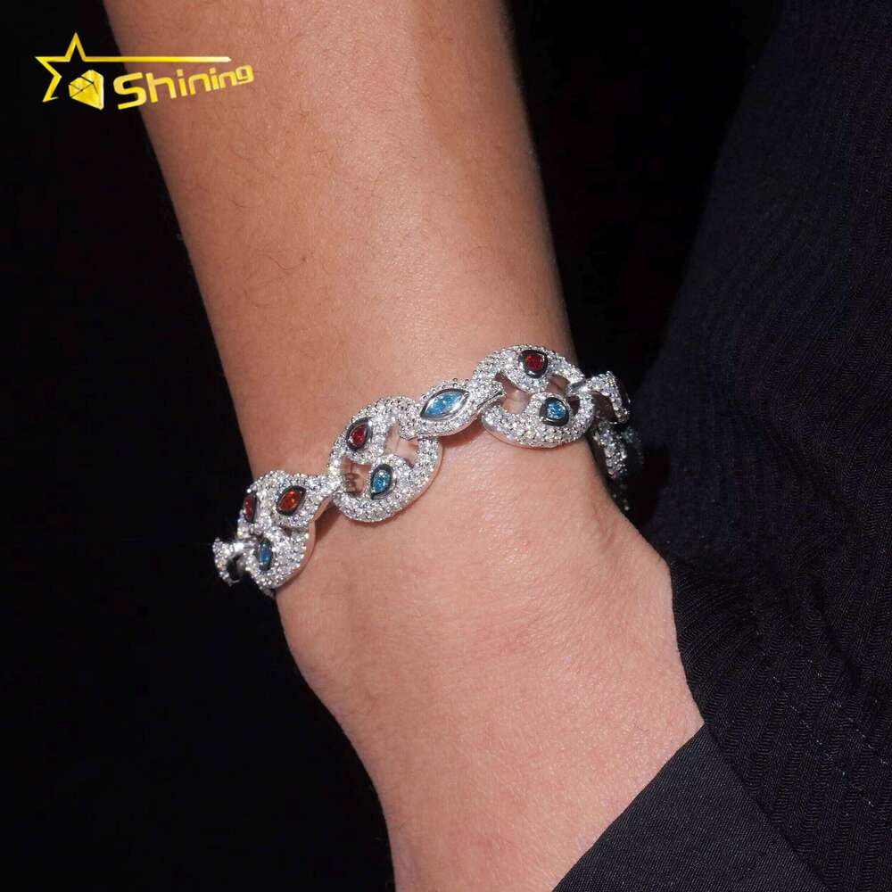 New Design Fine Pass Tester Gold Plated Colored Moissanite Dia Cuban Link Bracelet Iced Out Hip Hop Jewelry