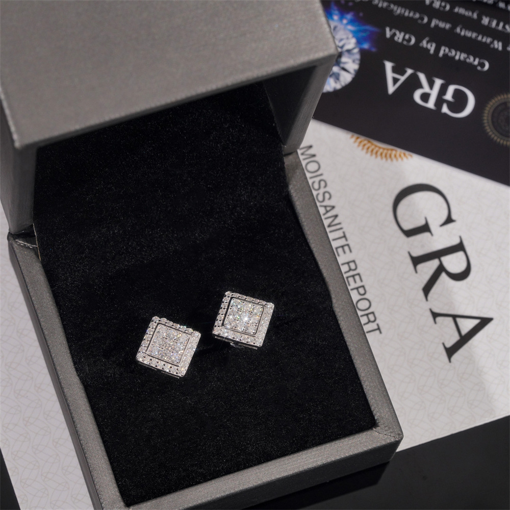 Hight Quality New Arrival Pass Diamond Tester GRA VVS Lab Diamond Fully Iced Out 925 Silver Jewelry Moissanite Stud Earrings