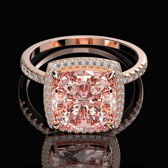 925 Sterling Silver Princess Halo Cubic Zirconia Simulated Morganite Ring Rose Gold Pink Morganite Engagement Rings