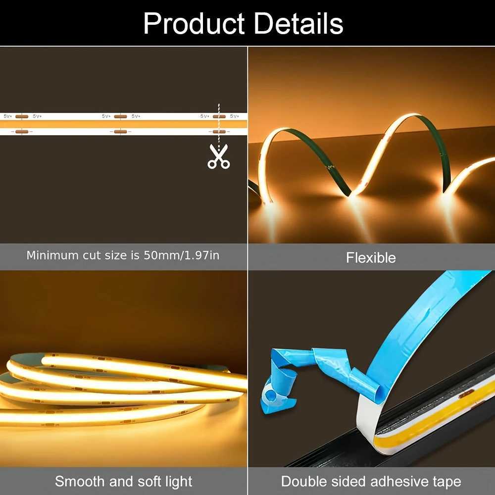 COB LED Strip Lights 320LED/m Motion Sensor Dimmable LED Tape Flexible Ribbon for Kitchen Cabinet Wardrobe Closet DIY Lighting W250701