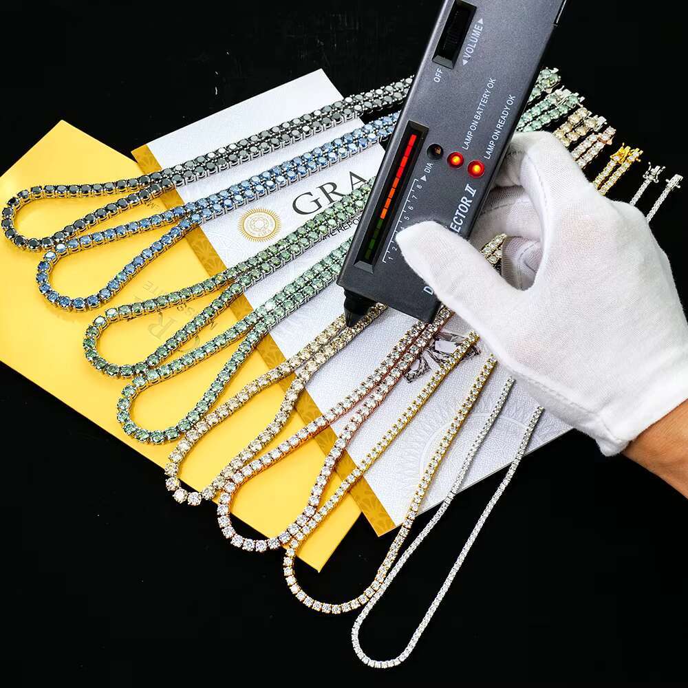 Trueya Women S925 Sterling Silver Cluster Color champagne Green Black Blue Mossanite Moissanite Diamond Tennis Chain Necklace