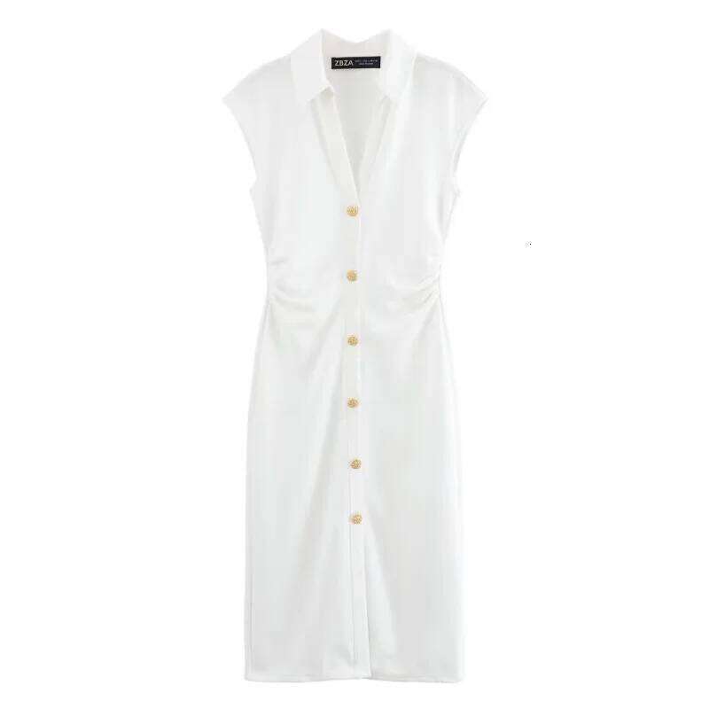 hoodie Women's Wear ETJ Spring And Summer New TRAF Women's Elegant Fashion Bead Cloth Shirt-Style Short-Sleeved V-Neck Slim-Fit Dress Long S