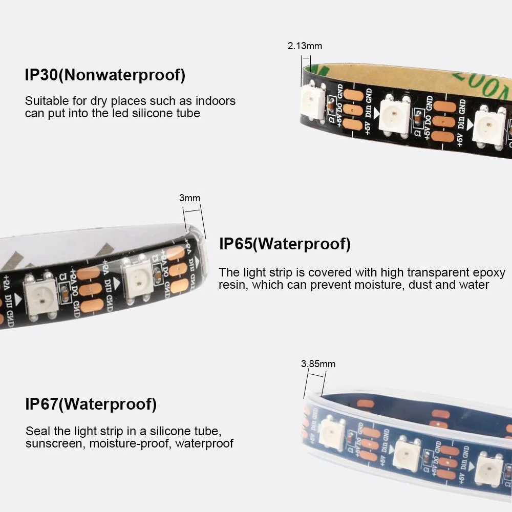 WS2812B Individually Addressable Led Strip 1-5M 30/60/74/96/144leds/m WS2812 5050 RGBIC Smart Pixels Led Light IP30/65/67 DC5V W251112