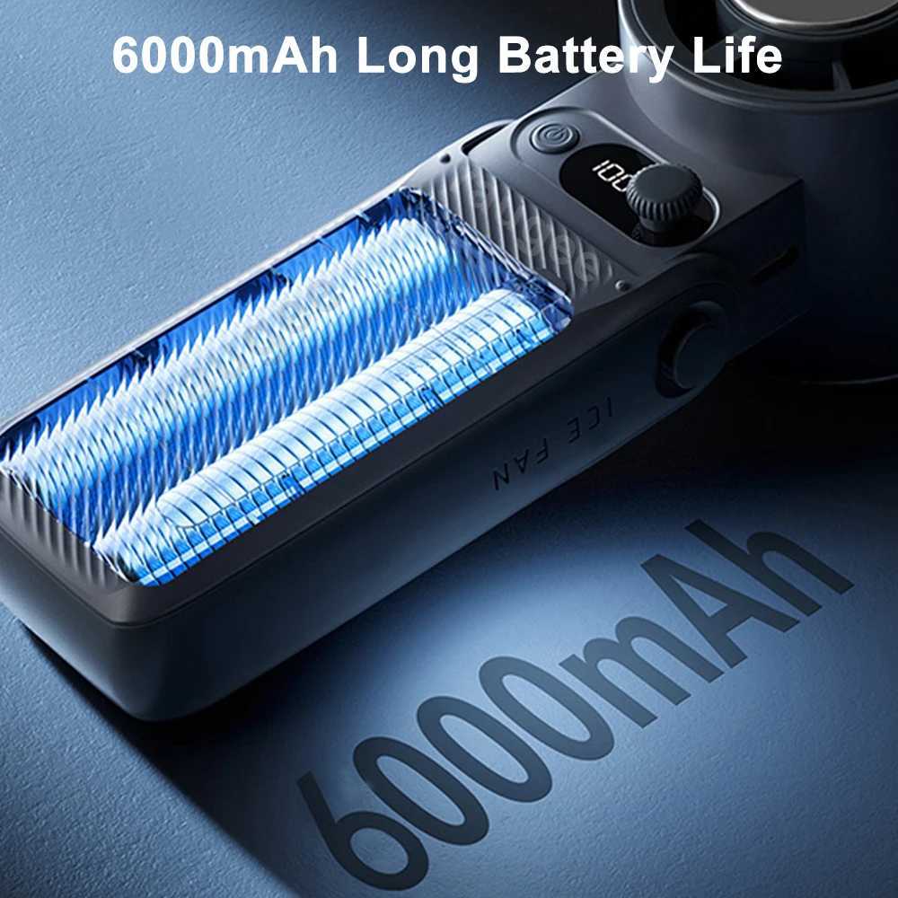 Mini Portable Handheld Fan 199 Speeds Adjustable Ice Cooling Fan 6000mAh Rechargeable Folding Neck Fan Outdoor Small Turbo Fan XJ250702