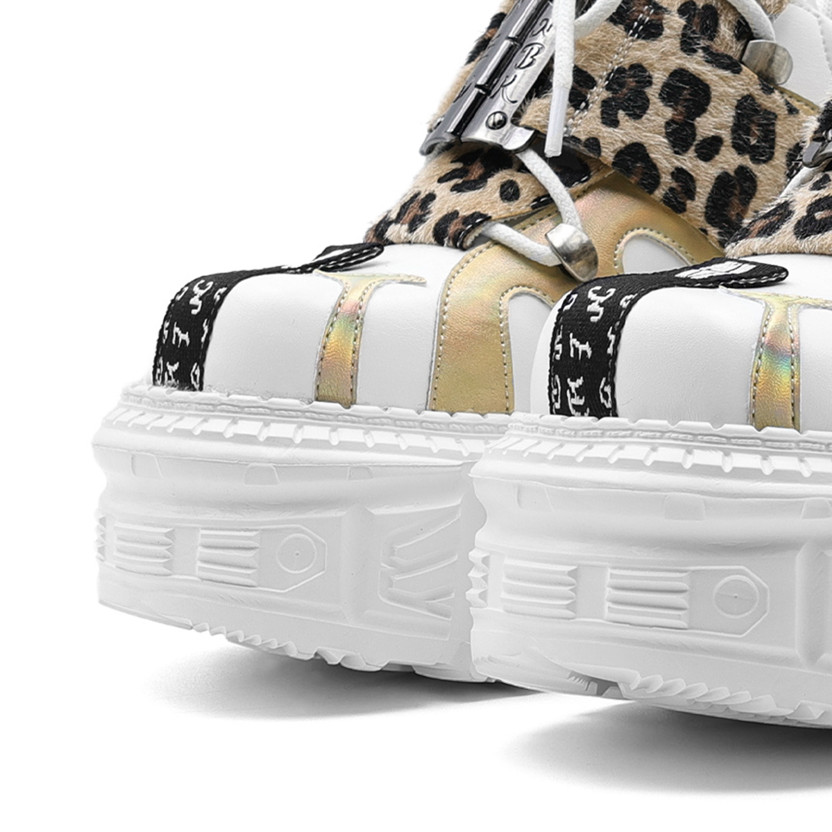 Women's Dark Leopard Print Leather Boots with Thick Sponge Soles