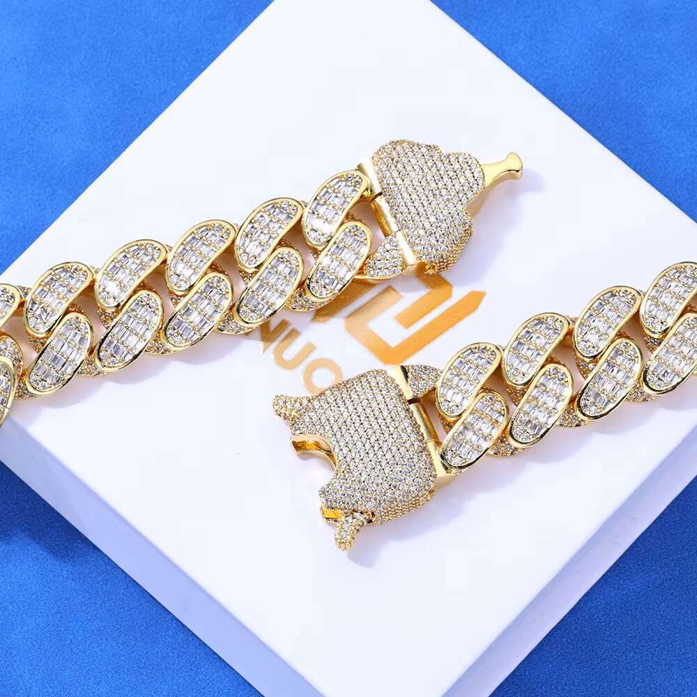 Hip Hop Jewelry Fashion Wholesale Iced Out Bangle 925 Sterling Silver Gold Plated 18mm VVS Moissanite Cuban Chain LINK Bracelet